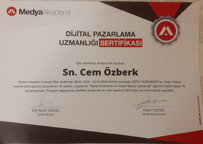 Cem Özberk Dijital Pazarlama Sertifikası